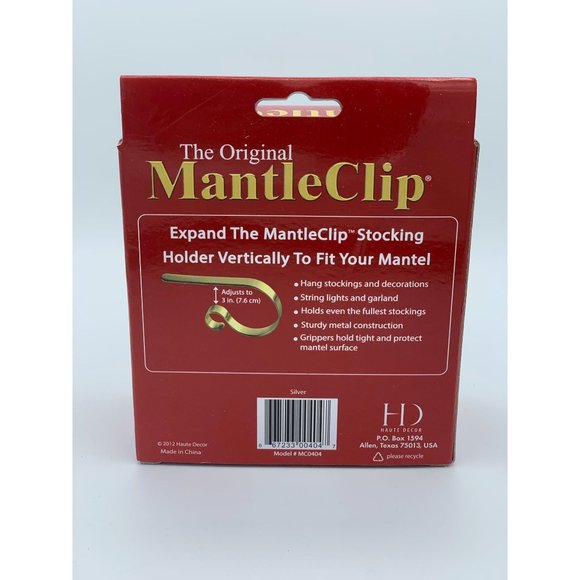 MantleClip 4 pack, Silver, Holiday Mantle Stocking Holder, Light, Garland, Decor - Picture 2 of 5